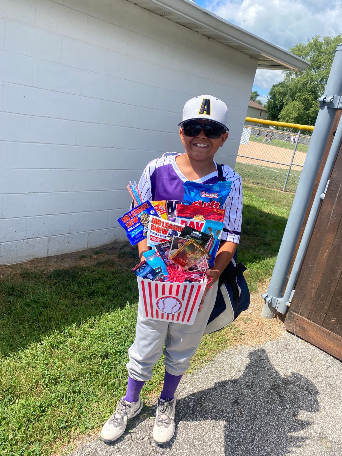 Baseball snack & card popcorn basket